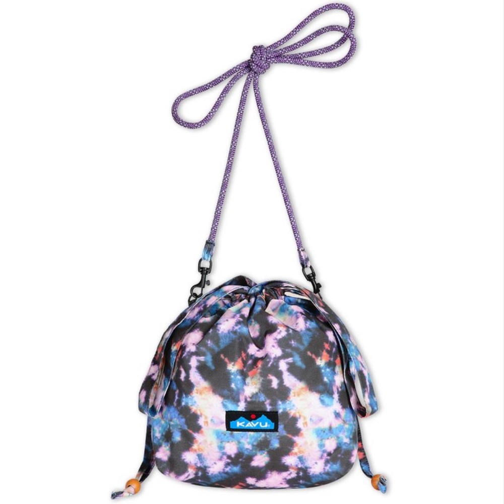 Kavu Slouch Pouch Crossbody Bucket Bag Sonic Boom Drawstring Purple Rope Strap - Picture 1 of 6